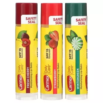 Carmex, Daily Care, увлажняющий бальзам для губ, комплексный, SPF 15, 3 упаковки, 0,15 унции (4,25 г) Каждый