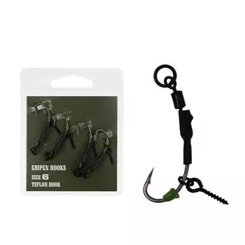Carp Fishing Rig Wide Gape Hook with Leader and Anti Tangle Sleeve Fishing Ronnie Rig Hook Carp Fishing Leader Hook 6