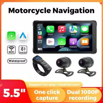 Carplay мотоцикл 5.5-дюймовый ЖК-дисплей IP67 Водонепроницаемый GPS-навигатор мотоцикл carplay Wirelss Android Auto moto Dual CAM
