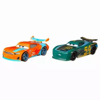 Cars 2022 Mattel Diecast Mini Car 2 Pack Ryan Rainey Herb Karbler with Signboard Character Car Piston Cup Next Generation Racer Sign 155 Inside &