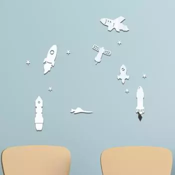 Cartoon airplane rocket kindergarten layout mirror wall stickers children s room bedroom wall self-adhesive DIY