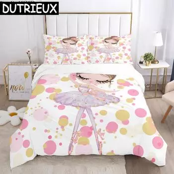 Cartoon Ballet Girl 3D Printed Bedding Set Duvet Covers Pillowcases Comforter Bedding Set Bedclothes Duvet Cover EU single(135x200cm)