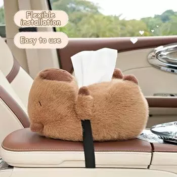 Cartoon Car Tissue Box, Capybara Creative Paper Box, Cute Plush Armrest Box, Tissue Storage Bag Chair Back Hanging Decorative Car Interior Accessories