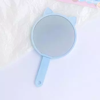 Cartoon Cat Makeup Mirror On Handle Mini Vanity Mirrors Hair Comb Integrated High Definition Portable Women Girl Cosmetic Tools синий