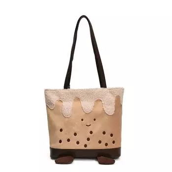 Cartoon Cute Bubble Tea Plush Backpack Curved Shoulder Straps Storage Portable