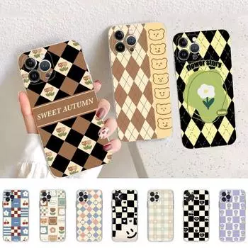 Cartoon grid Phone Case Silicone Soft for iphone 14 13 12 11 Pro Mini XS MAX 8 7 6 Plus X XS XR Cover 6plus or 6s plus