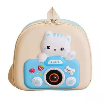 Cartoon Kitten Printed Backpack Lightweight Breathable Schoolbag Children Blue Cat