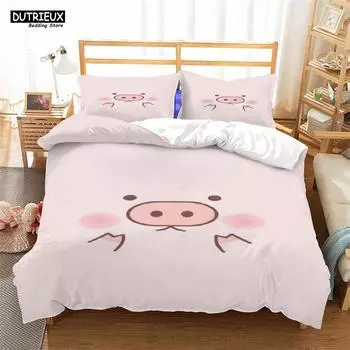 Мультяшный милый поросенок пододеяльник комплект постельного белья Kawaii Animal комплект постельного белья King Microfiber Farmhouse Wildlife Theme одеяло чехол наволочка EU single(135x200cm)