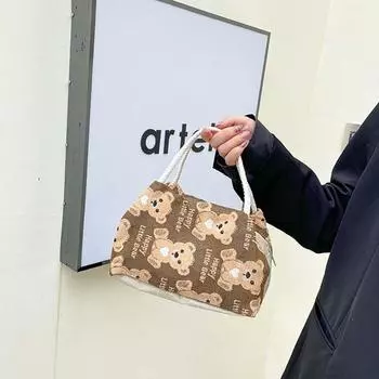 Cartoon Pattern Cartoon Bear Bag Korean Style Lunch Bag Cute Flax Handheld Bag Storage Bag белый