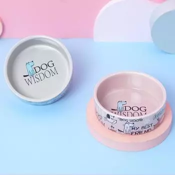 Cartoon Pattern Pet Feeder Creative Dog Food Dish Gift Cat Dog Bowls Indoor розовый