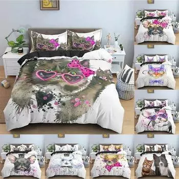 Cartoon Pet Bedding Set Cute Animals Duvet Cover Pattern Comforter Covers Twin King Size Quilt Cover With Pillowcase Bedclothes EU Single 135x200cm