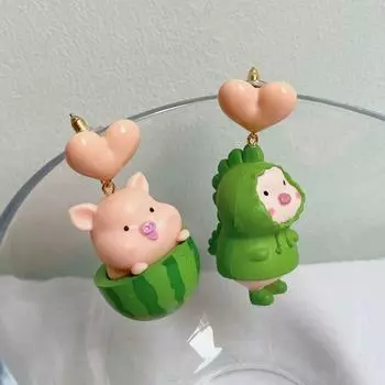 Cartoon Pig Drop Earrings Fun Piggy Dangle Earrings Ear Ornament Pig Stud Earrings Girl жёлтый