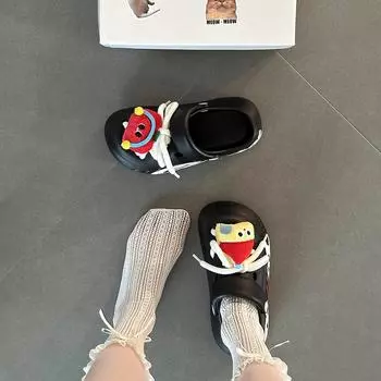 Cartoon platform hole shoes summer fashion outerwear doll muffin bottom heightening beach sandals girls bag head slippers 35-36