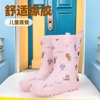 Cartoon rain boots student children s rain shoes medium tube water shoes cute boys and girls baby water shoes dark blue rubber rain shoes cross 23 чёрный