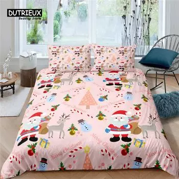 Cartoon Santa Claus Bedding Set King Queen Size Microfiber Christmas Dogs 3D Print Duvet Cover For Kids Pillowcases Home Textile EU single(135x200cm)