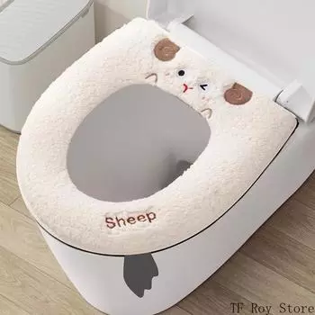Cartoon Sheep Zipper Toilet Mat Lamb s Wool Toilet Seat Cover Universal Waterproof Toilet Seat Cushion Bathroom Accessories фиолетовый