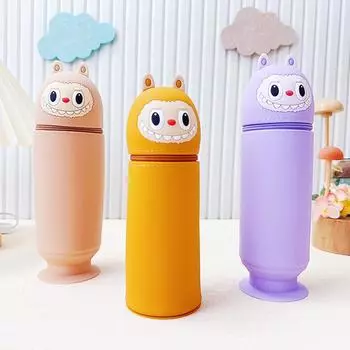 Cartoon silicone pencil case Cute retractable round pencil holder Pencil case Student stationery storage box Pencil case