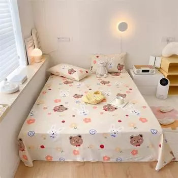 Cartoon Style Rabbit Bear Bed Sheet Set 100% Cotton Bedding Set Bedroom Decoration Skin-friendly Soft Bedsheets Pillowcases 120x230cm 3Pcs