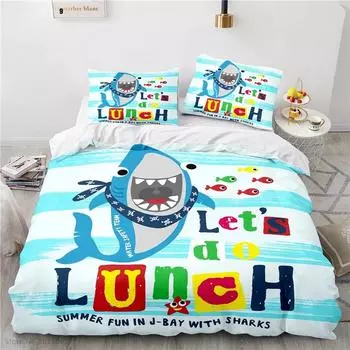 Cartoon Summer Shark Bedding Set Children 3d Duvet Cover Sets Pillowcase Boys Girls Kids Bedclothes Twin Full Queen King Size 228x228cm