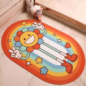 Cartoon Sunflower Diatom Mud Mat Absorbent Quick Drying Mat for Bathroom Door Gradient Rainbow Household Non-slip Mat 40 * 60cm