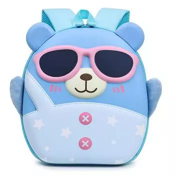Cartoon Sunglasses Cute Bear Shaped Hard Shell Children Backpack For Daily Use