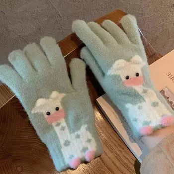 Cartoon Touch Screen Gloves For Women Cute Winter Knitting Yarn Cycling розовый