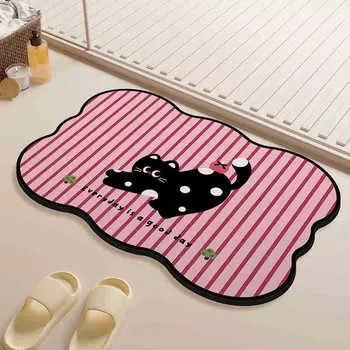 Cartoon Ventilated Bathroom Diatom Mud Floor Mats Bathroom Door Absorbent and Dirty Floor Mats Household Easy To Care Anti-slip Floor Mats 40 * 60Cm