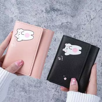 Кошельки женские с рисунком из мультфильма, PU, студенческая сумка для карт в три раза, для девочек, с несколькими отделениями для карт, держатель для карт, короткий женский кошелек для монет розовый