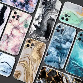 Case For Apple iPhone 13 11 12 Pro 7 XR X XS Max 8 6 6S Plus 11Pro Transparent Soft Phone Covers Landscape Ink Marble iPhone 6 6S