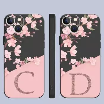 Case For Apple iPhone 14 13 11 12 Pro 7 XR X XS Max 8 Plus 6 6S SE 2022 13Pro Black Soft Phone Funda Flower Letter Pink A B C iPhone 14 Pro Max