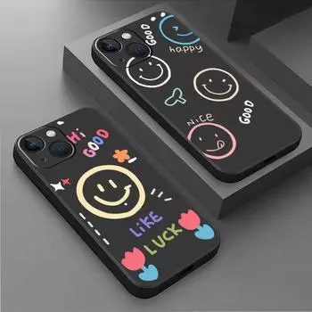 Case For Apple iPhone 14 13 11 12 Pro 7 XR X XS Max 8 Plus 6 6S SE 2022 13Pro Black Soft Phone Funda Smiley Face Stripes iPhone 14 Pro Max