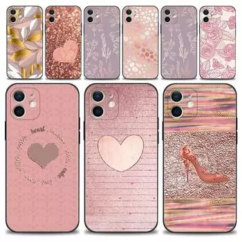 Case For Apple iPhone 14 13 12 11 Pro Max 13 12 Mini XS Max XR X 7 8 Plus 6 6S Silicone Shell Funda Rose Pink Heart Pattern iPhone 6 6S Plus