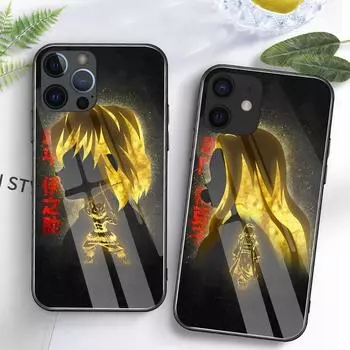 Case For iPhone 14 Glass Hard Back Demon Slayer Cover Coque For Iphone 6 6s 7 8 14 Plus X Xs Max Xr 11 12 13 14 Pro Max Se2020 iPhone 6 6s&Silicon TPU case