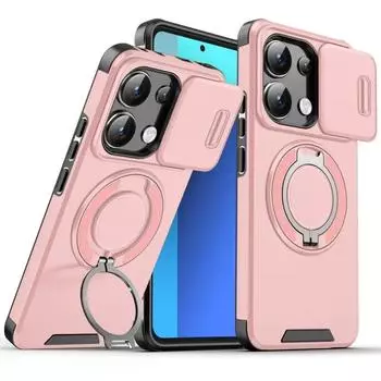 Case for Redmi Note 13 Pro Plus 5G 4G Slide Camera Lens Magnetic Ring Stand Protect Armor Shockproof Cover for Xiaomi 14T Pro 5G Redmi Note 13 4G&Case & Holder