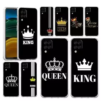 Case For Samsung A54 A52 A50 A70 A30 A40 A20S A20E A02S A12 A14 A22 A24 A42 A34 A32 5G A04s Cover Couple Style Crown king Queen Samsung A20S
