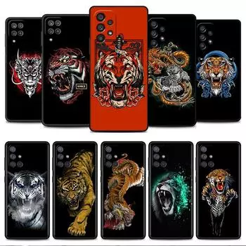 Case For Samsung Galaxy A52 A12 A32 A51 A21s A71 A13 A53 A22 A31 A72 A03 A02s A41 Black Phone Shell Tiger Animal Samsung A52 4G(5G)