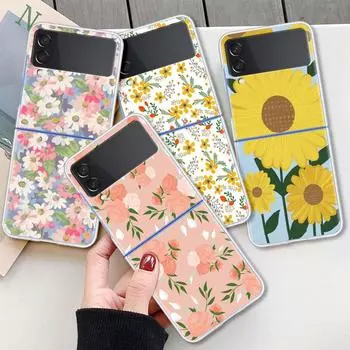 Case For Samsung Galaxy Z Flip 3 5G Transparent Hard Cell Phone Cover ZFlip3 Clear PC Luxury Fundas Cute Flower Foldable Samsung Z Flip
