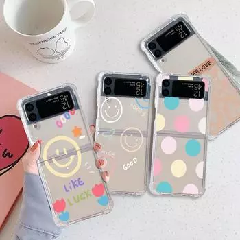 Case For Samsung Galaxy Z Flip 3 5G Funda Z Flip 4 Luxury Clear PC Hard Shockproof Back Phone Coque Smiley Face Stripes Samsung Z Flip4 5G