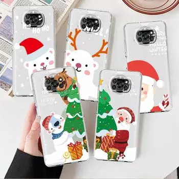 Case For Xiaomi Mi Poco X3 NFC 11 Lite M3 10T 9T 12 Redmi Note 10 9 9S 8 8T 7 Soft Clear Phone Cover Snowman Christmas Xiaomi Poco F3