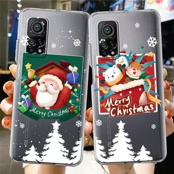 Case For Xiaomi Mi Poco X3 NFC 11 Lite M3 10T 9T 12 Redmi Note 10 9 9S 8 8T 7 Soft Clear Phone Cover Christmas Cartoon Snowman Xiaomi Poco F3