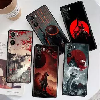 Case For Xiaomi Redmi Note 11 9S 10 9 8 7 9A 9C 9i K40 8T 10C 9T K50 Silicone Phone Shell Landscape Ink Japan Samurai Art Redmi Note 10 5G