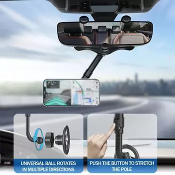 Case Rear View Mirror Phone Mount 2in1 Magnetic Car Phone Holder Vent Clip For IPhone 14 13 12 Pro Max Car Accessories чёрный