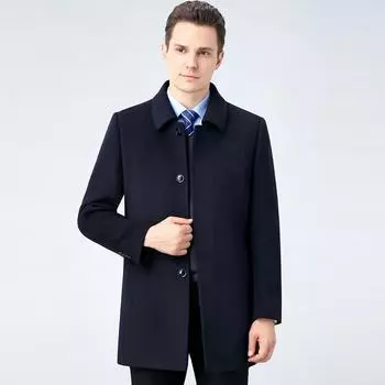 Cashmere coat men s mid-length autumn and winter middle-aged dad s woolen woolen windbreaker jacket 170