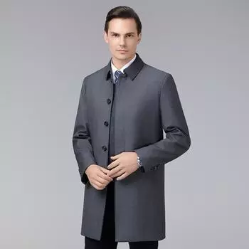 Cashmere coat men s mid-length windbreaker down liner thickened middle-aged dad men s woolen coat 170