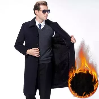 Cashmere coat men s middle-aged and elderly woolen warm coat winter knee-length wool windbreaker plus velvet thickened top 170
