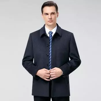 Cashmere coat men s short, middle-aged and elderly autumn and winter dad s loose woolen jacket warm coat men s thick M