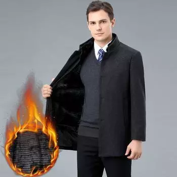 Cashmere coat men s winter new mink fur stand collar thick middle-aged men s warm woolen coat 170