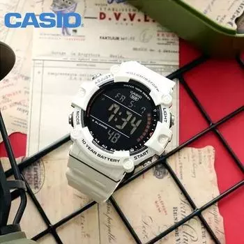 Casio, 10-летняя батарея, большой размер, дайверские военные часы, водонепроницаемые электронные наручные часы + оригинальный чехол и корейское руководство, белый