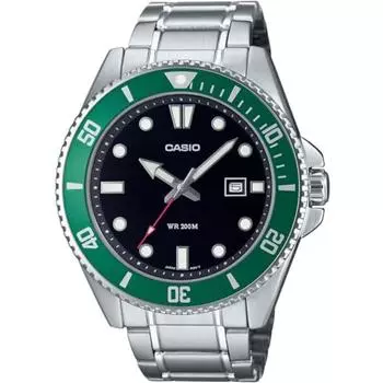 Casio CASIO Стандартные аналоговые спортивные водонепроницаемые часы MDV-107D-3AV для мужчин с зеленым безелем и металлическим ремешком, модель Overseas