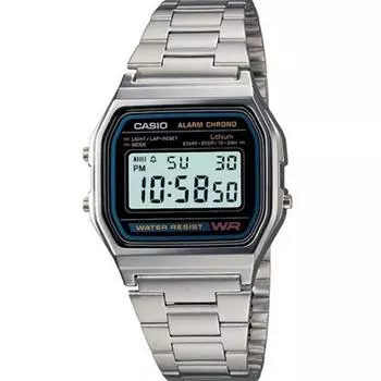 Casio A158 Черные Серебряные мужские часы ( 33 мм)